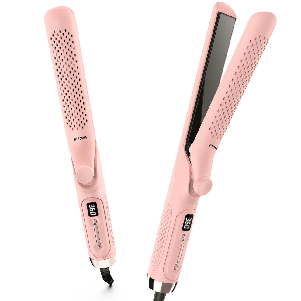 2 in 1 Hair Straightener and Curler with 360 Airflow, Extra Long Flat Iron, Dual Voltage for Travel