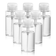 10oz Acetone Pump Dispenser 6 Pack Refillable Alcohol Push Down Bottle with Flip Cap Labels