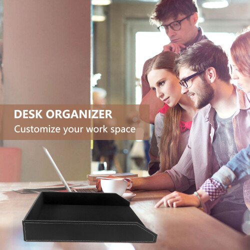 PU Leather Collection Letter Tray, Document Desk Organizer,Stackable Office File Document Tray Holder (Black) 2