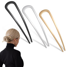 3 Pcs French Hair Pins for Buns and Updos, U Shaped Alloy Pins, Gold Silver Black