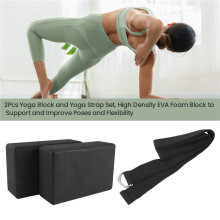 2Pcs Yoga Block and Yoga Strap Set, High Density EVA Foam Block to Support and Improve Poses and Flexibility