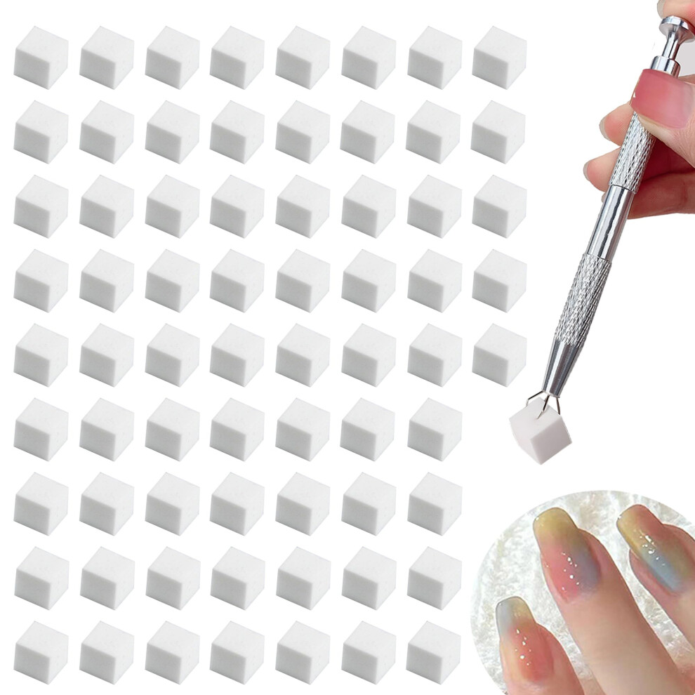 White 100Pcs Ombre Nail Sponge Kit With Pen For Seamless Gradient Designs Diy Manicure Tools