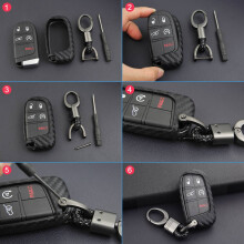 Car Carbon Fiber Key Case Fob Cover Keychain Holder for Grand Cherokee Compass Durango Journey Charger