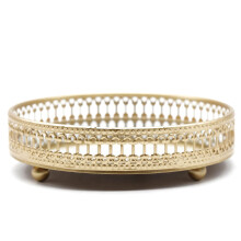 Nordic Glass Gold Iron Tray Household Light Luxury Decoration Fruit Tray Cosmetics Jewelry Storage Tray