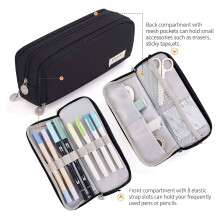 Large Capacity Pencil Case 3 Compartment Pouch Pen Bag for School Teen Girl Boy Men Women (Black)