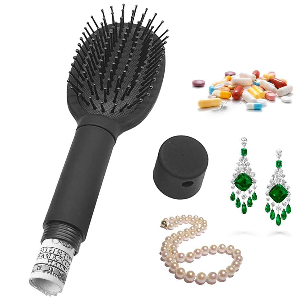 Hidden Storage Hair Brush with Scalp Massage Bristles and Secret Compartment for Travel Cash Jewelry