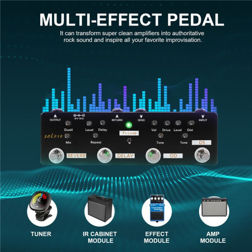 MOSKY Sol918 5-I-1 Gitarr Multi-Effect Pedal Distortion Delay Reverb Overdrive Effect Pedal FX Loop Metal Shell True Bypass 1