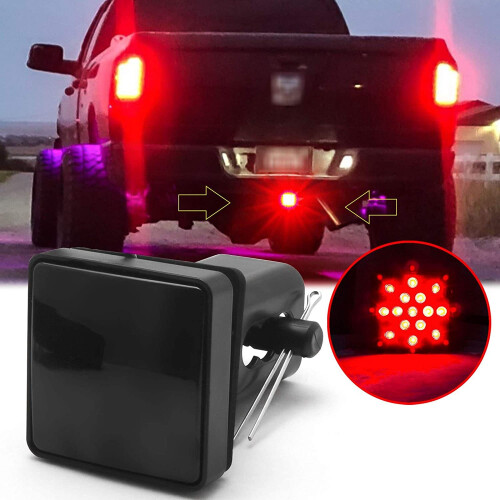 Luz de Freio Defumada de 15 LEDs de 2 Polegadas DRL Trailer Hitch Cover Encaixe Reboque e Transporte com Pino 12V 2