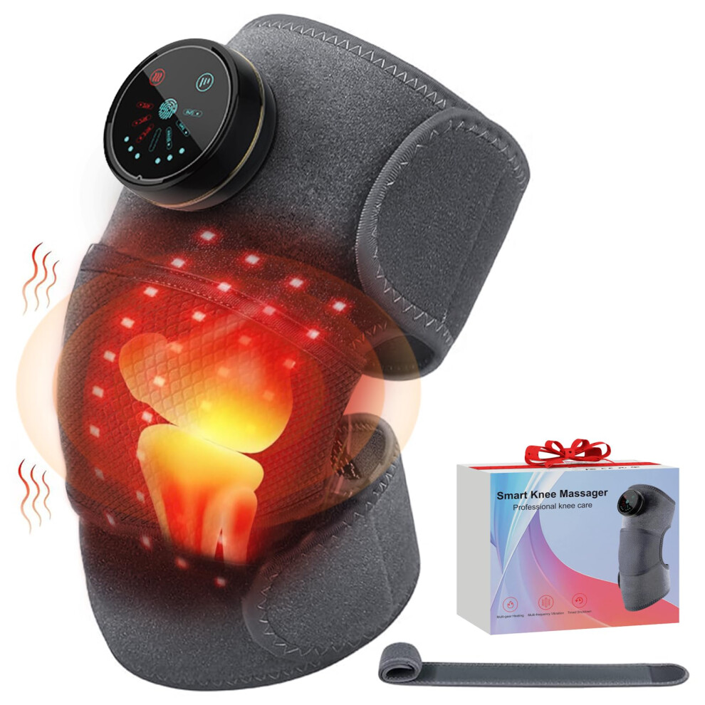 Black Knee Massager With Heat For Pain Relief And Arthritis, Adjustable Heated Knee Brace