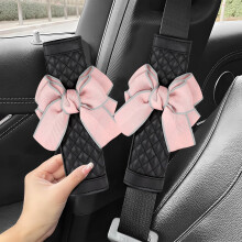 2PCS Pink Leather Car Seat Belt Cover with Bow, Soft Seatbelt Shoulder Pad for Comfort and Protection