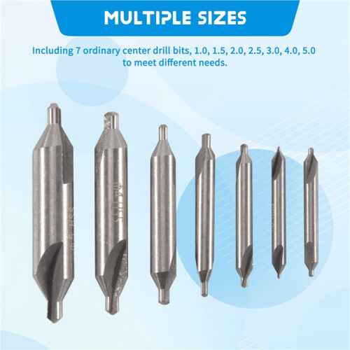 7 Pcs Center Drill Bits Set 60-Degree Angle Center Drill Bits Kit Countersink Tools for Lathe Metalworking 2