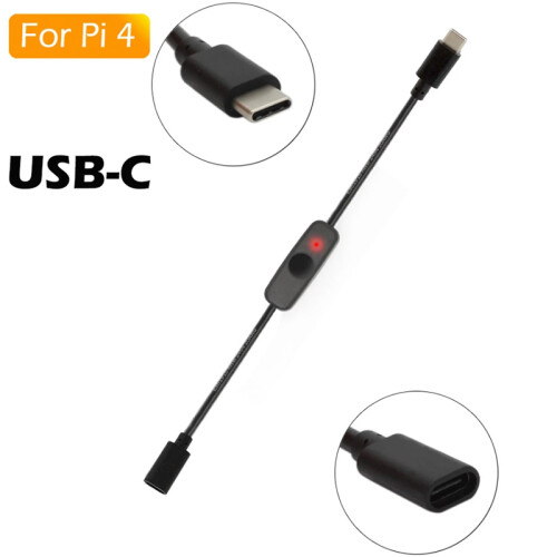Power  USB Type C with Indicator Light Male to Female USB-C Extension Cable  for Raspberry Pi 4B 2 Pcs 2