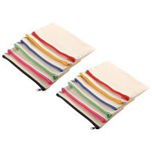 12 Pack Blank Canvas Makeup Bag,Bulk Cosmetic Bags with Multi-Color Zipper,Canvas Zipper Pencil Case Pouch,DIY