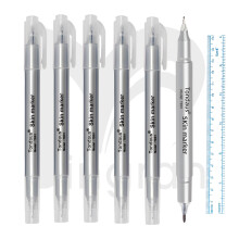 6 Pack Microblading Marker Pen Dual Tip Waterproof Purple Permanent Makeup Tattoo Mapping with Ruler