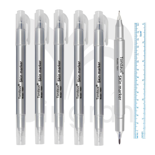 6 Pack Microblading Marker Pen Dual Tip Waterproof Purple Permanent Makeup Tattoo Mapping with Ruler