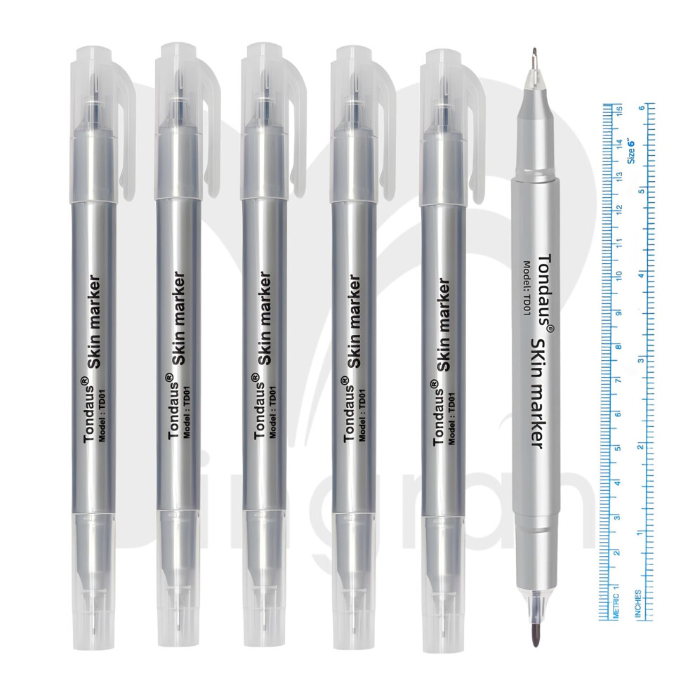 Purple 6 Pack Microblading Marker Pen Dual Tip Waterproof Permanent Makeup Tattoo Mapping With Ruler