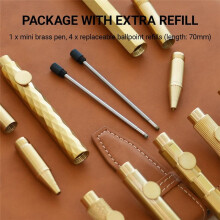 EDC-Brass Pocket Pen, Small Short & Compact Fancy Vintage Ballpoint Pen for Travel, Gift Pen with 4 Refills Set 6