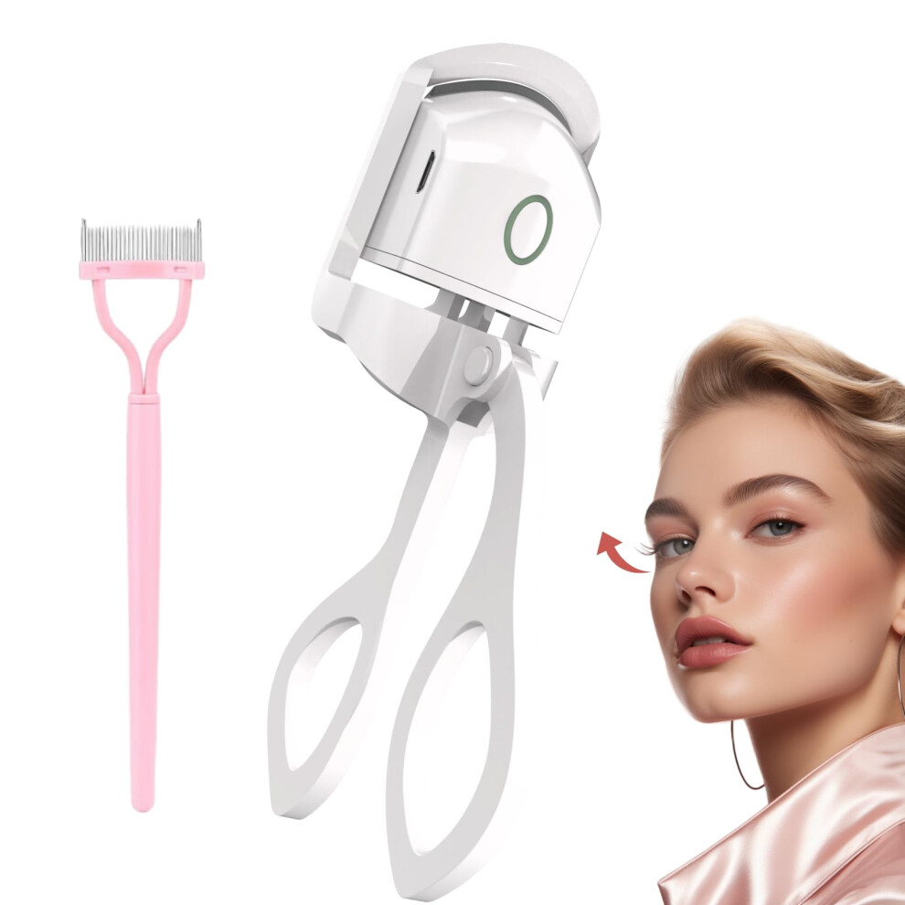 White Heated Eyelash Curler With Dual Temperature Modes, Rechargeable Silicone Pad Lash Curler For Women