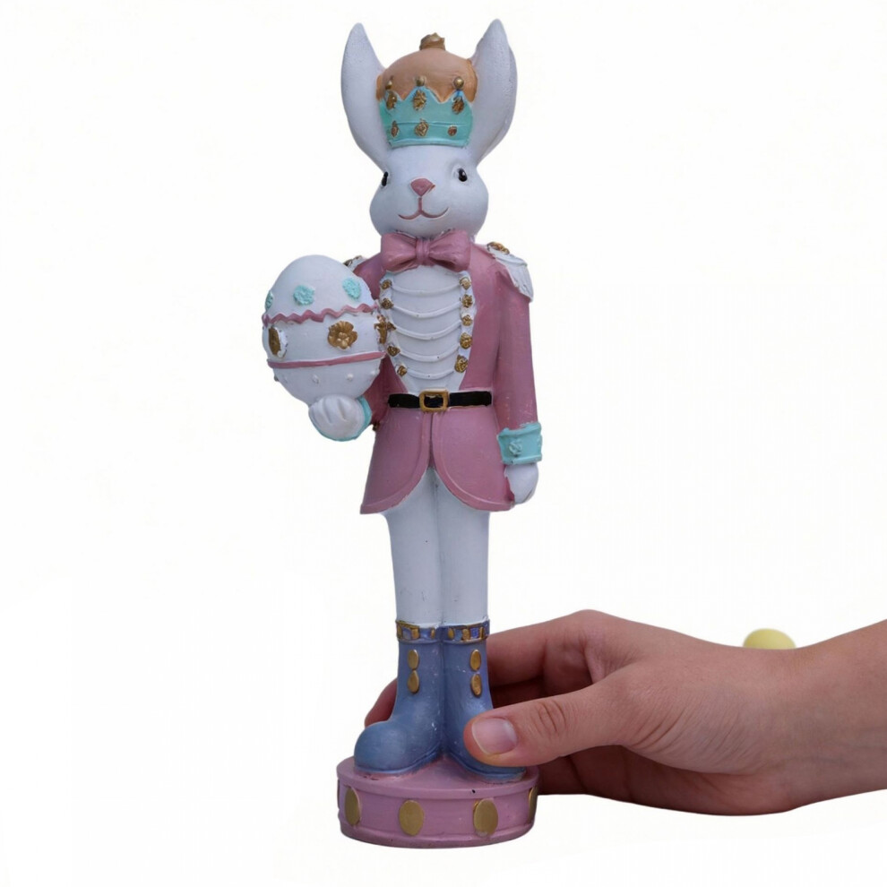 (L, ) Easter Bunny Statues Traditional Nut Cracker Soldier Rabbit Figurines Spring Tabletop Ornaments Centerpieces Pink