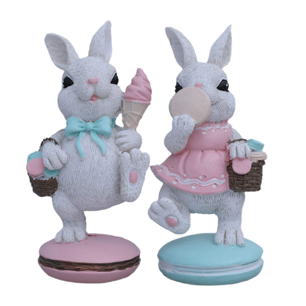 (M, Multi-color) Easter Bunny Statues Cute Macaron Rabbit Figurine Spring Tabletop Ornaments Centerpieces
