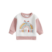 (6-12 Months, White) Mädchen-Sweatshirt, langärmelig, Rundhalsausschnitt, Regenbogenbuchstaben-Print, Pullover-Hoodie