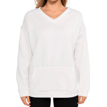(S, White) Sweat-shirt uni pour femme, coupe classique, col V, manches longues, avec poches, style décontracté automne-hiver.