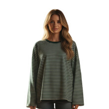 (M, Light Green) Hauts décontractés printemps-automne pour femmes, manches longues, col rond, coupe ample, rayés