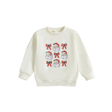 (5-6 Years, Yellow) Sudadera navideña unisex con estampado de Papá Noel, cuello redondo, manga larga, ropa informal de invierno.