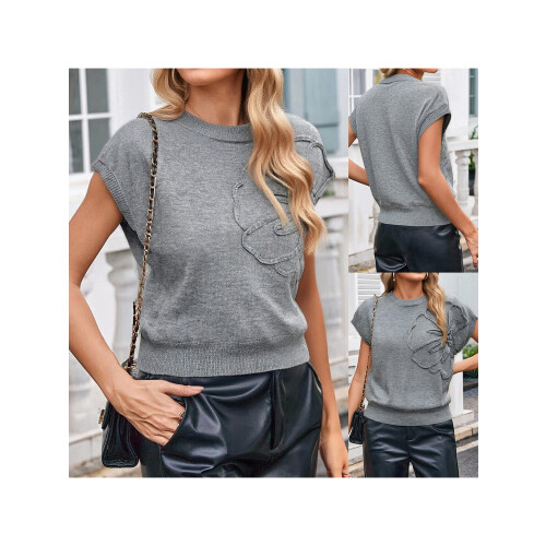 (M, Gray) Γυναικείο πλεκτό γιλέκο casual streetwear 1