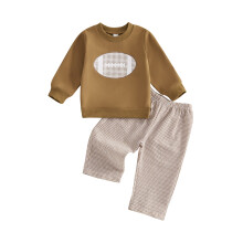 (18-24 Months, Brown) Éadaí Fómhair do Chailíní le Prionta Rugbaí, Geansaí Muineál Crua, Muinchille Fada, Bríste Breac, 2 phíosa