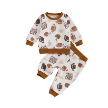 (18-24 Months, Khaki) Conjunto de otoño para bebé: sudadera larga con cuello redondo y estampado de rugby, 2 piezas.