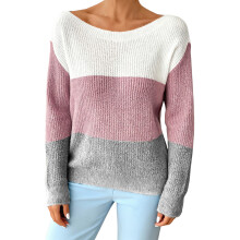 (M, Multicolor) Pull ample d'automne pour femme, manches longues, col rond, couleur contrastée.