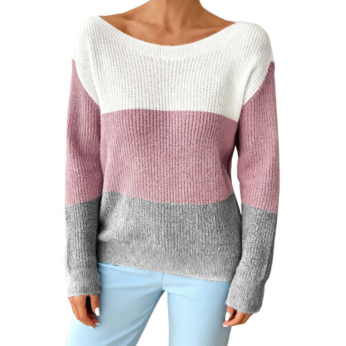 (M, Multicolor) Γυναικείο Φθινοπωρινό Πουλόβερ Χρώμα Αντίθεσης