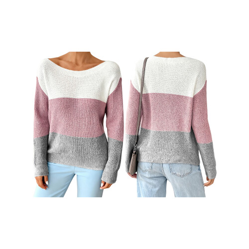 (M, Multicolor) Γυναικείο Φθινοπωρινό Πουλόβερ Χρώμα Αντίθεσης 1