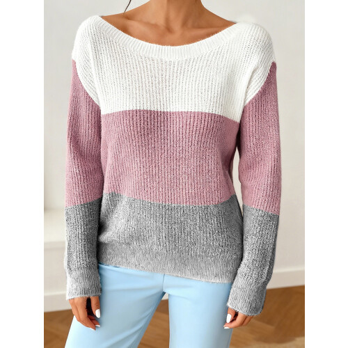 (M, Multicolor) Γυναικείο Φθινοπωρινό Πουλόβερ Χρώμα Αντίθεσης 2