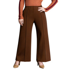 (XXXXL, Brown) Modische, locker sitzende Damenhose in Übergröße mit elastischem Bund, weitem Bein und Tasche