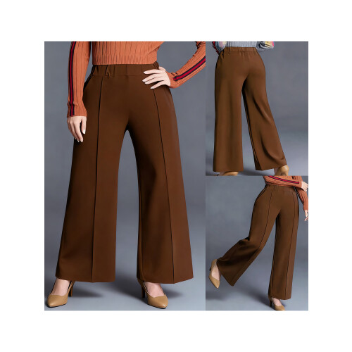 (XL, Brown) Γυναικείο παντελόνι μεγάλα φαρδιά μπατζάκια. 1