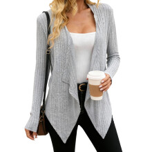 (M, Gray) Gilet cardigan ouvert pour femme, couleur unie, manches longues, col en V, coupe ample, longueur mi-longue