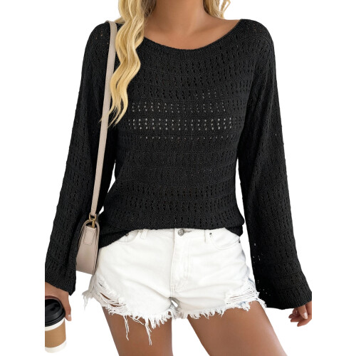 (XL, Black) Γυναικεία Φθινοπωρινά Ριχτά Μακρυμάνικο Πουλόβερ
