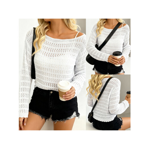 (XL, White) Γυναικεία Φθινοπωρινά Ριχτά Μακρυμάνικο Πουλόβερ 1
