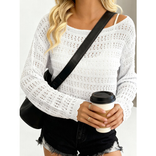 (XL, White) Γυναικεία Φθινοπωρινά Ριχτά Μακρυμάνικο Πουλόβερ 2