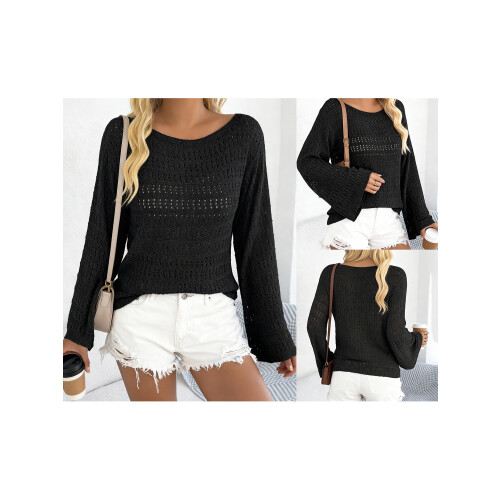 (L, Black) Γυναικεία Φθινοπωρινά Ριχτά Μακρυμάνικο Πουλόβερ 1