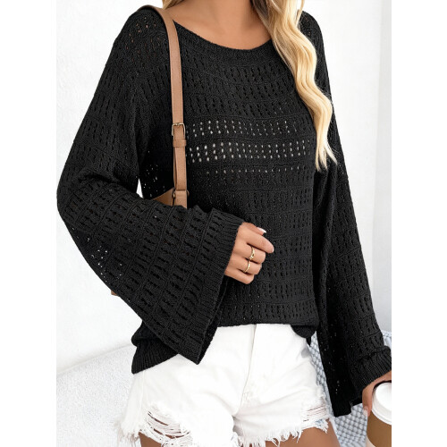 (S, Black) Γυναικεία Φθινοπωρινά Ριχτά Μακρυμάνικο Πουλόβερ 2