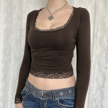 (M, Brown) T-shirts femmes manches collection printemps-automne.