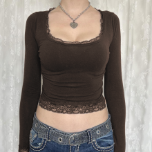 (S, Brown) T-shirts femmes manches collection printemps-automne.