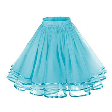(One Size, Sky Blue) Jupe en maille pour femme avec taille large élastique, couleur unie, structure multicouche, vêtement d'été