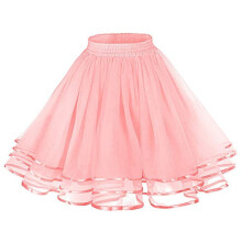 (One Size, Pink) Jupe en maille pour femme avec taille large élastique, couleur unie, structure multicouche, vêtement d'été