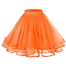 (One Size, Orange) Jupe en maille pour femme avec taille large élastique, couleur unie, structure multicouche, vêtement d'été