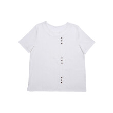 (S, White) T-shirt à manches courtes pour femmes, col rond, couleur unie, été/automne, vert/rose/blanc/marine/café