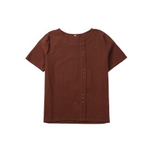 (M, Coffee) T-shirt à manches courtes pour femmes, col rond, couleur unie, été/automne, vert/rose/blanc/marine/café